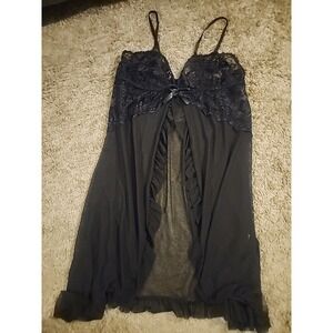 Black Sheer  Lace Trim  Fly Away Babydoll Chemise XL, Open Front NWOT